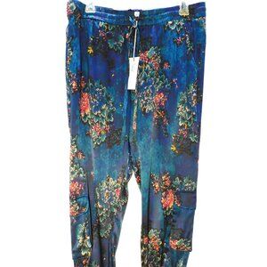 Johnny Was Blue Floral Silk Cargo Pants Sz M